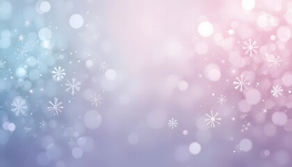abstract winter background with blue and pink pastel toned bokeh lights and snowflakes