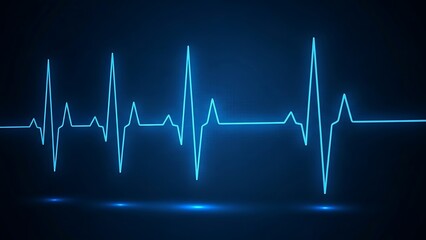 A vibrant neon blue heartbeat line on a dark background showing steady pulse rate