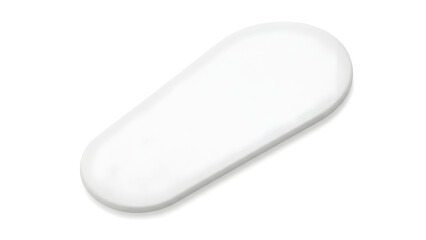 A simple white oblong shape with rounded corners, casting a soft shadow on a white background, suggesting a pill, tablet, or smooth stone