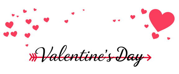 Valentines day calligraphy text with red arrow and floating hearts creating a romantic design for greeting cards banners invitations and love themed projects.