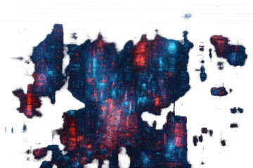 Abstract digital glitching texture blending red and blue neon lights with futuristic cyber chaos, transparent background