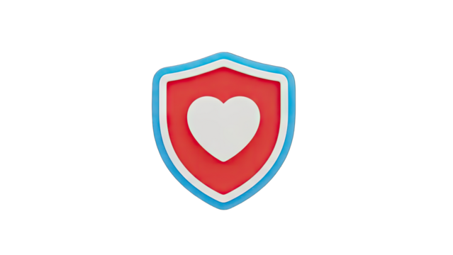 A Red Shield with a White Heart Symbol Isolated on a Transparent Background Symbolizing Protection Love and Care with Clean Edges and Vibrant Colors - Powered by Adobe