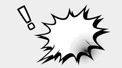 Explosion Speech Bubble with Exclamation Mark, Comic Book Style, Halftone Effect, Blank Space