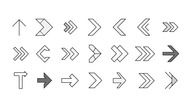 Collection of Modern Geometric Arrow Icons and Symbols in a Clean Vector Style