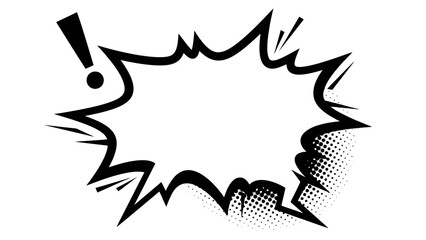 Retro Comic Book Explosion Speech Bubble with Exclamation Mark, Black and White © Mugi