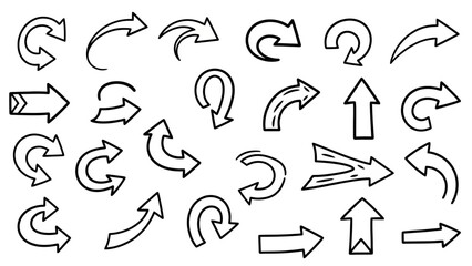 Set of Doodle Arrows and Pointers in Various Shapes and Directions