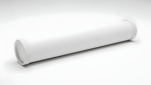 Sleek white cylindrical container with secure cap, perfect for diverse product packaging, ideal for health supplements, effervescent tablets, or powdered goods in a clean studio setting
