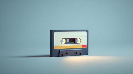 Fototapeta premium Glowing retro cassette tape on plain surface still life minimalist soft lighting nostalgia