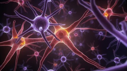 Animated visualization of neurons and neural network connections in vibrant colors - Powered by Adobe