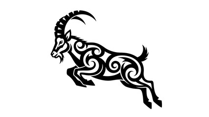 Tribal Tattoo Style Ibex Jumping Silhouette Vector Art.
