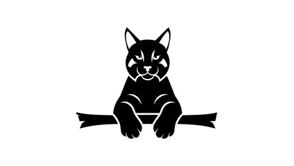 Black Bobcat Silhouette Perched on a Branch.