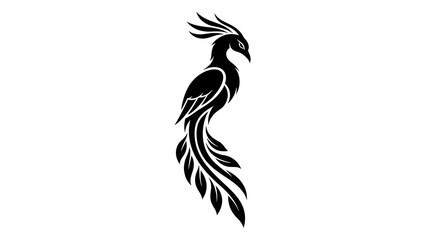 Elegant Black Phoenix Silhouette Tribal Tattoo Design.