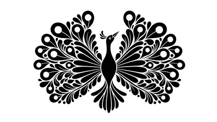 Elegant Black Peacock Silhouette with Ornate Feather Design.