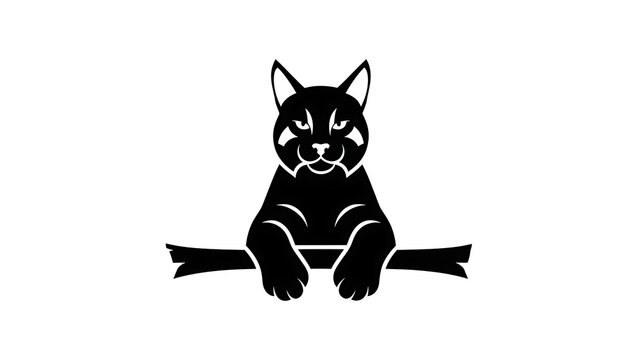 Black Bobcat Silhouette Perched on a Branch.