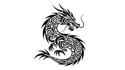 Tribal Dragon Tattoo Design Illustration Black and White.