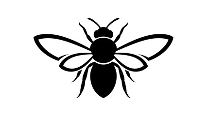 Stylized Black Silhouette of a Bee Insect with Wings Spread Wide.
