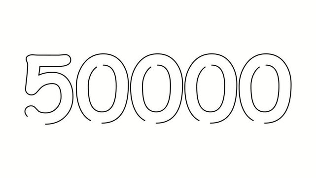 50000 date, number object business. One line drawing doodle hand drawn picture. Video 4k  object illustration, minimalism hand drawn sketch design modern new