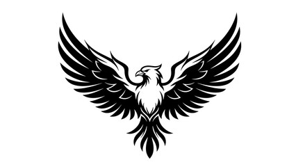 Stylized Black and White Eagle Emblem with Wings Spread Wide.