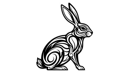 Tribal Tattoo Style Rabbit Illustration with Swirling Patterns.