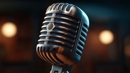 A close-up shot of a vintage microphone, a symbol of communication, performance, and recording. This retro microphone exudes timeless elegance