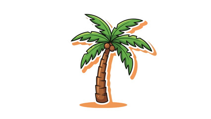 Obraz premium Stylized Cartoon Palm Tree with Coconuts and Green Fronds on a Sandy Beach