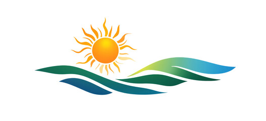 Obraz premium Sun over waves isolated on transparent background