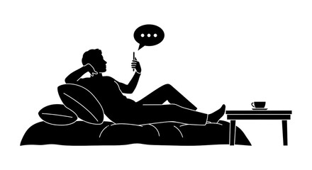 Relaxing man using smartphone on a sofa with a cup of coffee illustration