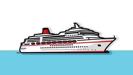 Fototapeta premium Illustration of a cruise ship on the water with a red smokestack.
