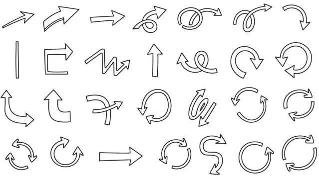 Collection of Hand Drawn Arrow Icons in Outline Style for Design Projects