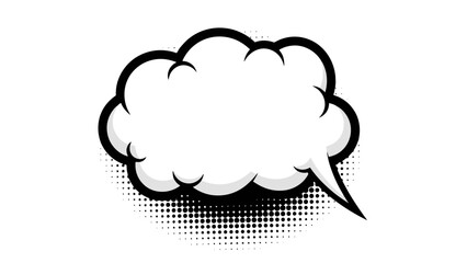 Empty Comic Book Speech Bubble with Halftone Dots and Black Outline on White
