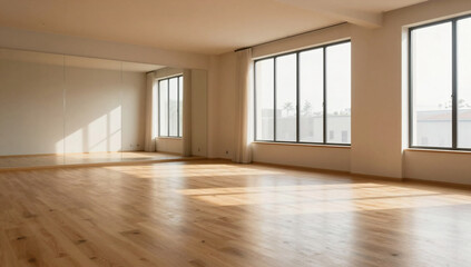 Fototapeta premium Dynamic Serenity: Sunlit Yoga Studio Ready for Practice