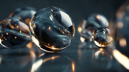 Abstract glass shapes with reflections on dark background