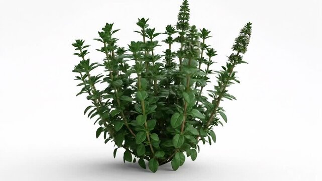 3d green thyme bush isolated on whitebackground 4K 10s