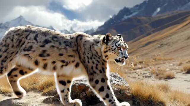 Majestic Snow Leopard in its Natural Mountain Habitat.