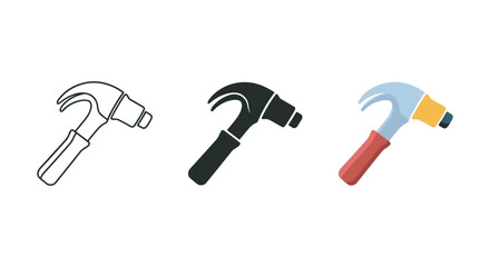 Hammer icon set in different style and color