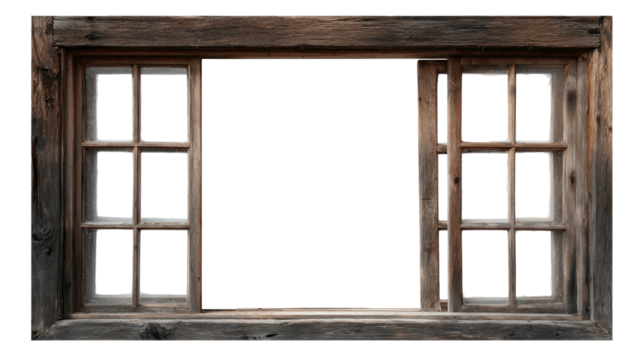 Rustic wooden window frame with multiple panes offering an old, vintage, and isolated architectural element, perfect for design overlays on a transparent background, png - Powered by Adobe