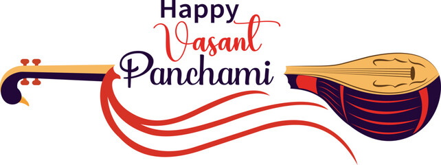 Happy vasant panchami and Saraswati puja traditional Indian festival design	