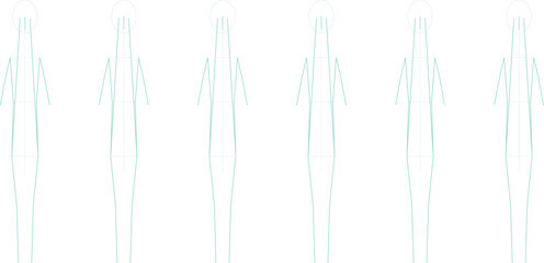 Minimalist repeating outline vector of standing human body figures on white background