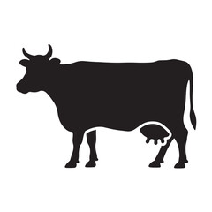 Dairy cow silhouette for milk production and farm agriculture, simple vector icon