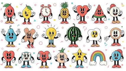 Retro Cartoon Character Mega Set Vector Illustration