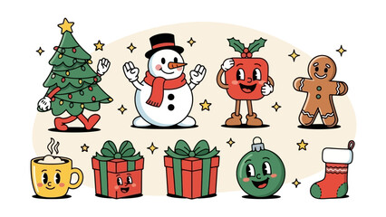 Retro Christmas Cartoon Character Vector Illustration