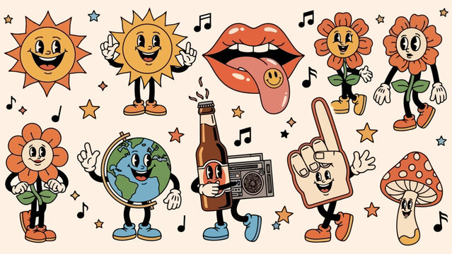 Retro Cartoon Character Vector Illustration Collection