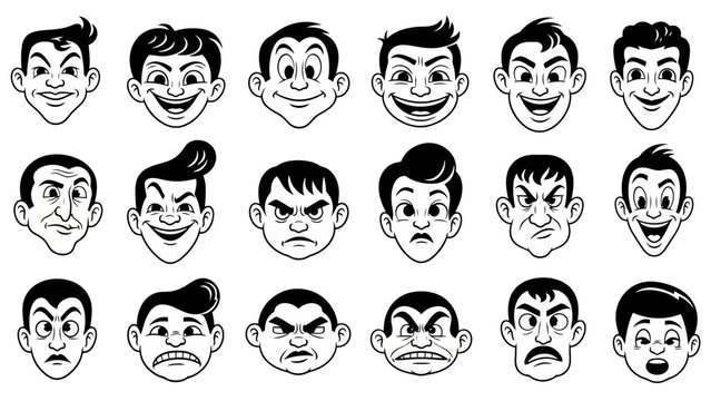 Retro Cartoon Character Faces Vector Collection