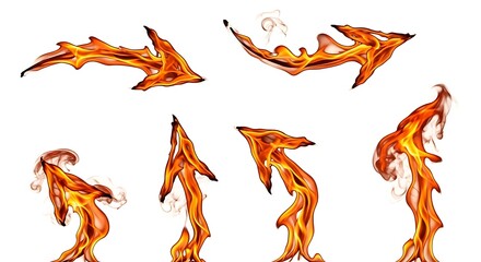 Fiery Direction: Dynamic Set of Flaming Arrows on a Clean White Background