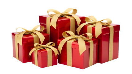 Set of red gift box with golden ribbon isolated on white