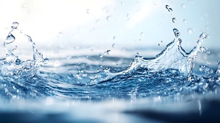 Photograph of a dynamic wave crest with water splashes and a blurred blue background.