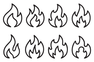 Fire, flame line icon set. burning, heat, energy icons in line art style collection