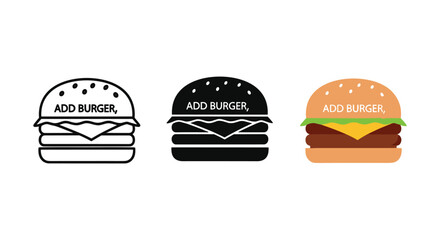 Three different burger illustrations with add burger text