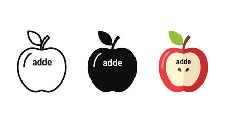Three apples with different styles and adde text