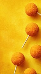 Fish Balls (deep-fried fish croquettes) on yellow background, dish from Chad, food photo, template for social media, digital ads, web banners, mobile wallpapers, greetings card